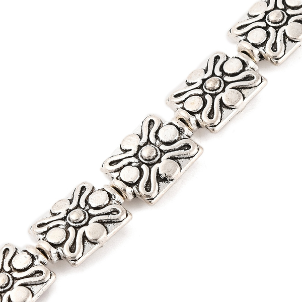 Metal Beads, Rectangle, Ornate, Antique Silver, Alloy, 12mm - BEADED CREATIONS