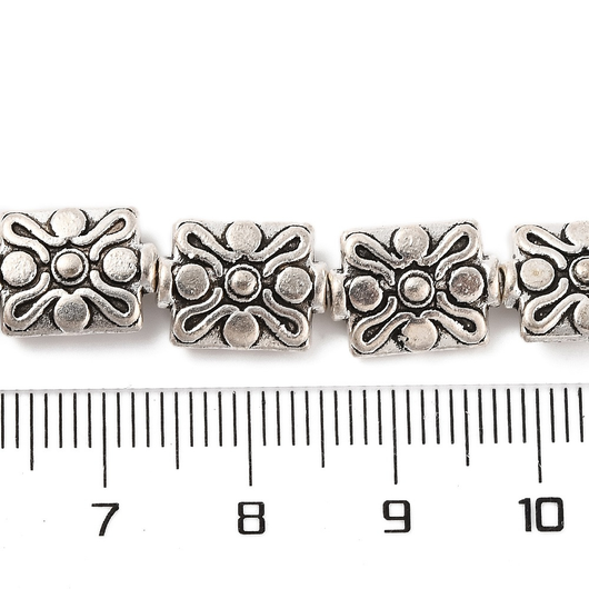 Metal Beads, Rectangle, Ornate, Antique Silver, Alloy, 12mm - BEADED CREATIONS