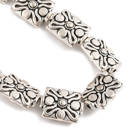 Metal Beads, Rectangle, Ornate, Antique Silver, Alloy, 12mm - BEADED CREATIONS