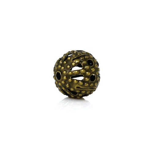 Metal Beads, Round, Ornate, Filigree, Antique Bronze, Iron, 6mm - BEADED CREATIONS