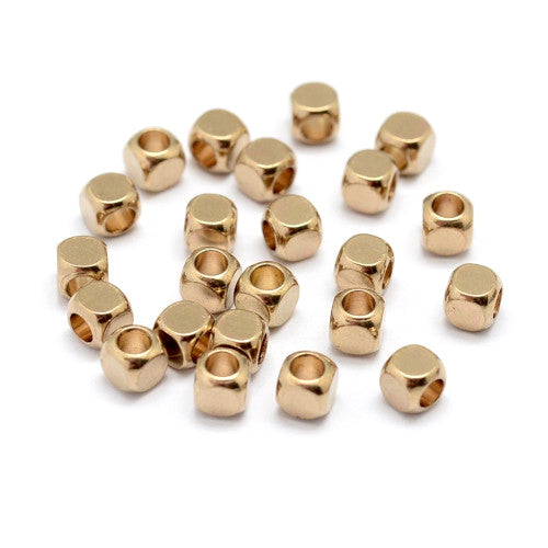 Metal Spacer Beads, Cube, Raw, (Unplated), Brass, Gold, 4mm - BEADED CREATIONS