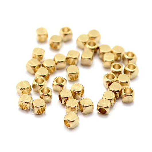 Metal Spacer Beads, Cube, Unplated, Brass, Gold, 2.5mm - BEADED CREATIONS