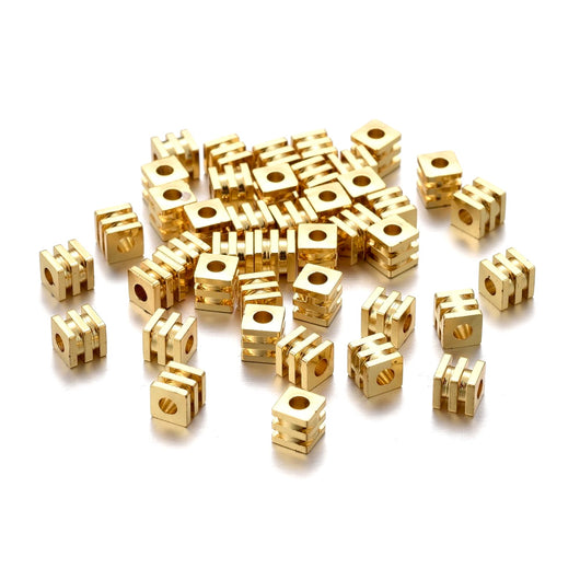 Metal Spacer Beads, Grooved Cube, Gold Plated, Brass, 4mm - BEADED CREATIONS
