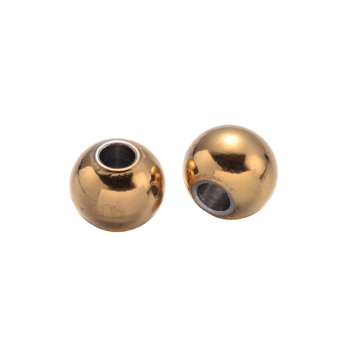 Metal Spacer Beads, Round, Stainless Steel, (IP), Gold, 6mm - BEADED CREATIONS