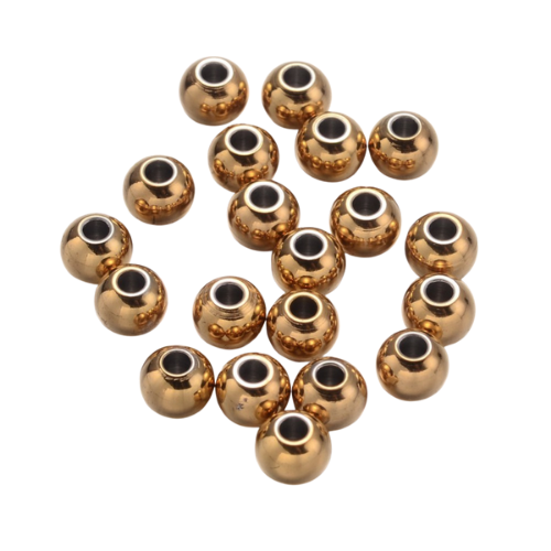 Metal Spacer Beads, Round, Stainless Steel, (IP), Gold, 6mm - BEADED CREATIONS