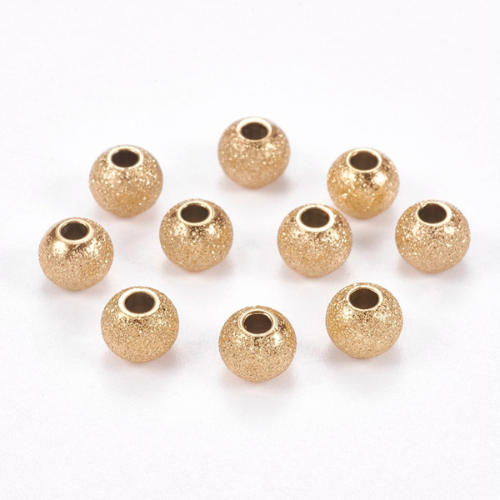 Metal Spacer Beads, Round, Textured, Stainless Steel, (IP), Gold, 6mm - BEADED CREATIONS