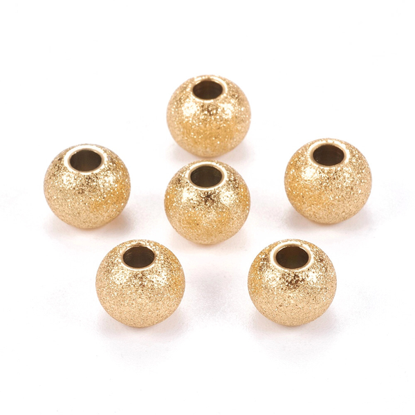 Metal Spacer Beads, Round, Textured, Stainless Steel, (IP), Gold, 8mm - BEADED CREATIONS