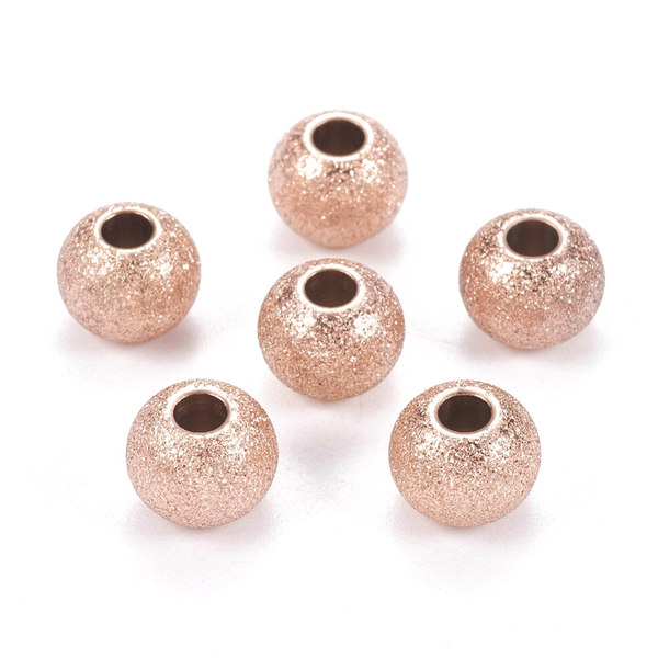 Metal Spacer Beads, Round, Textured, Stainless Steel, (IP), Rose Gold, 8mm - BEADED CREATIONS