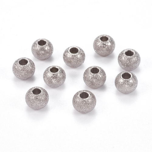 Metal Spacer Beads, Round, Textured, Stainless Steel, Silver, 6mm - BEADED CREATIONS