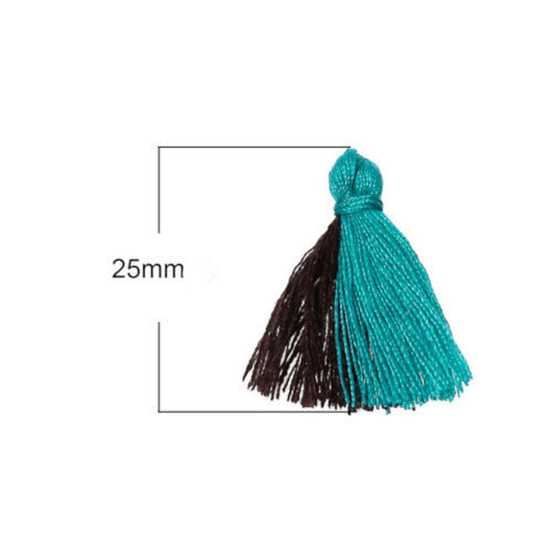 Mini Tassels, Cotton, Teal, Dark Brown, 25mm - BEADED CREATIONS