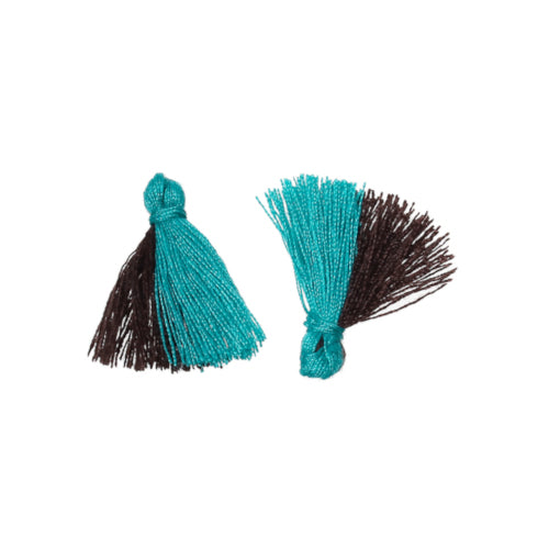 Mini Tassels, Cotton, Teal, Dark Brown, 25mm - BEADED CREATIONS