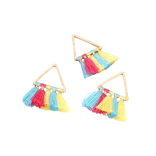 Mini Tassels, Cotton, With Alloy Findings, Triangle, Golden, Rainbow, 25mm - BEADED CREATIONS