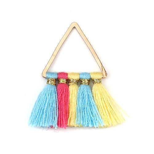 Mini Tassels, Cotton, With Alloy Findings, Triangle, Golden, Rainbow, 25mm - BEADED CREATIONS