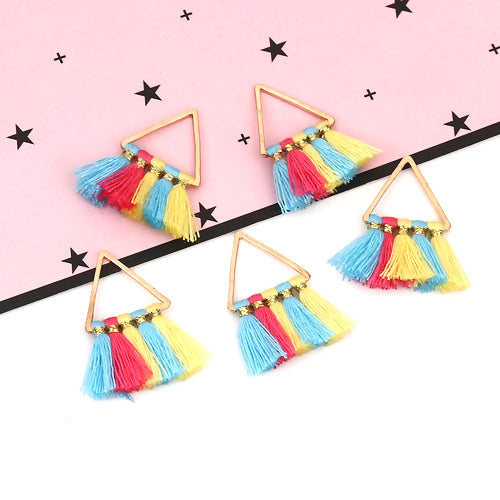 Mini Tassels, Cotton, With Alloy Findings, Triangle, Golden, Rainbow, 25mm - BEADED CREATIONS