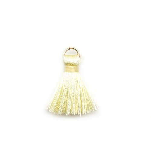 Mini Tassels, With Gold Jump Ring, Beige, Polyester, 25mm - BEADED CREATIONS