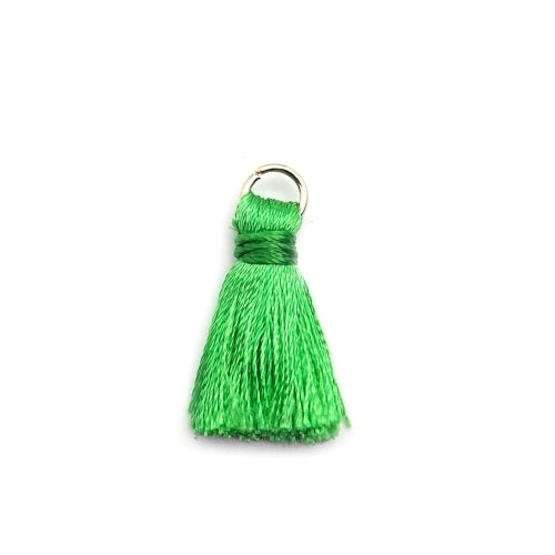 Mini Tassels, With Gold Jump Ring, Bright Green, Polyester, 25mm - BEADED CREATIONS