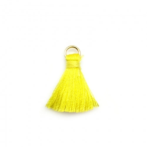 Mini Tassels, With Gold Jump Ring, Bright Yellow, Polyester, 25mm - BEADED CREATIONS