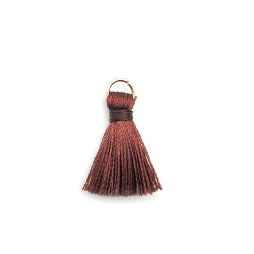 Mini Tassels, With Gold Jump Ring, Brown, Polyester, 25mm - BEADED CREATIONS