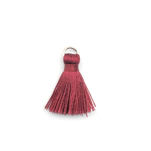 Mini Tassels, With Gold Jump Ring, Dark Red, Polyester, 25mm - BEADED CREATIONS