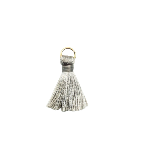 Mini Tassels, With Gold Jump Ring, French Grey, Polyester, 25mm - BEADED CREATIONS