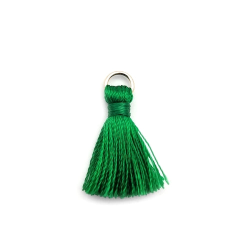 Mini Tassels, With Gold Jump Ring, Green, Polyester, 25mm - BEADED CREATIONS