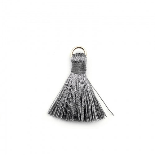 Mini Tassels, With Gold Jump Ring, Grey, Polyester, 25mm - BEADED CREATIONS