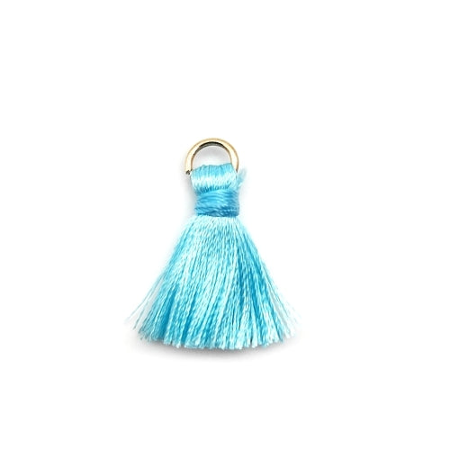 Mini Tassels, With Gold Jump Ring, Light Blue, Polyester, 25mm - BEADED CREATIONS