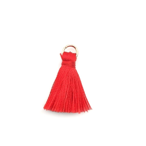 Mini Tassels, With Gold Jump Ring, Orange-Red, Polyester, 25mm - BEADED CREATIONS