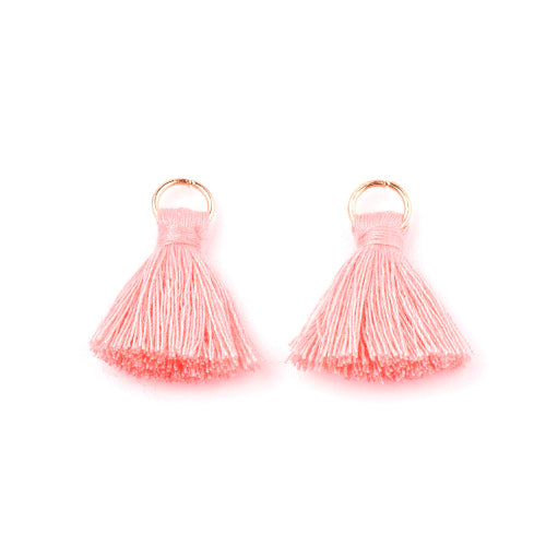 Mini Tassels, With Gold Jump Ring, Pink, Polycotton, 20-30mm