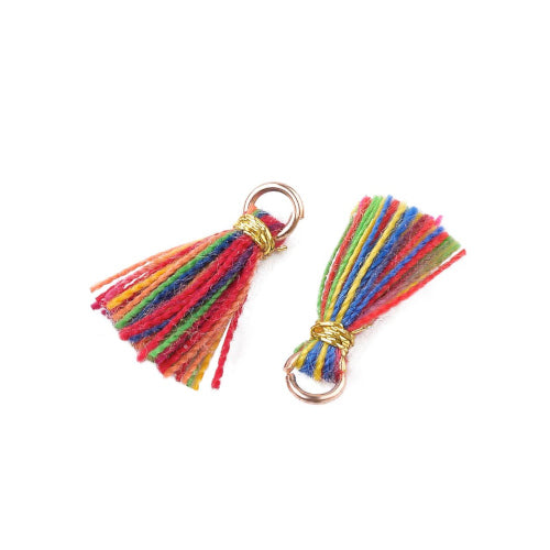 Mini Tassels, With Gold Jump Ring, Polycotton, Mixed, Rainbow, 10-15mm - BEADED CREATIONS