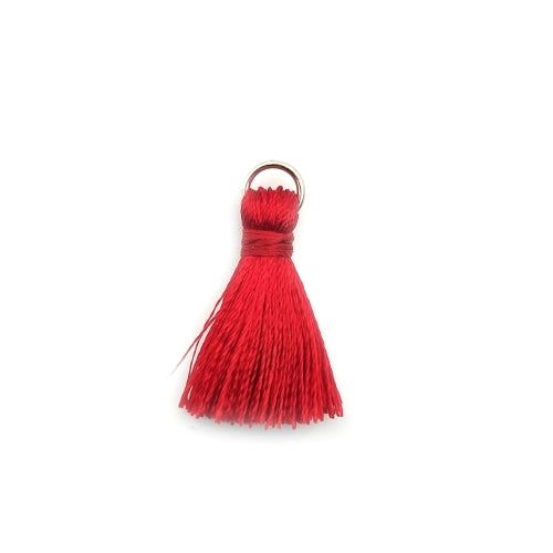 Mini Tassels, With Gold Jump Ring, Red, Polyester, 25mm - BEADED CREATIONS