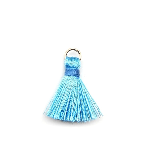 Mini Tassels, With Gold Jump Ring, Sky Blue, Polyester, 25mm - BEADED CREATIONS