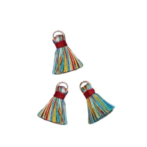 Mini Tassels, With Light Gold Jump Ring, Rainbow, Cotton, 22mm - BEADED CREATIONS