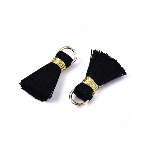 Mini Tassels, With Gold Jump Ring, Black, 17-21mm - BEADED CREATIONS
