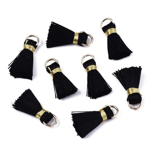 Mini Tassels, With Gold Jump Ring, Black, 17-21mm - BEADED CREATIONS