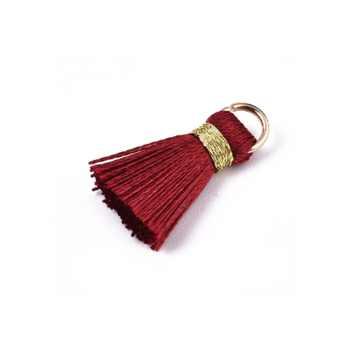 Mini Tassels, With Gold Jump Ring, Dark Red, 17-21mm - BEADED CREATIONS