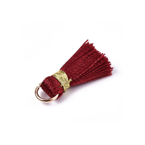 Mini Tassels, With Gold Jump Ring, Dark Red, 17-21mm - BEADED CREATIONS