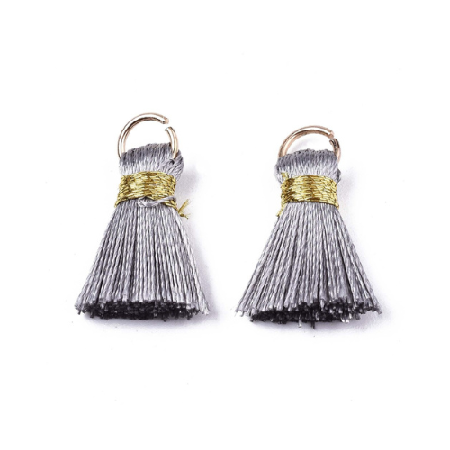 Mini Tassels, With Gold Jump Ring, French Grey, 17-21mm - BEADED CREATIONS