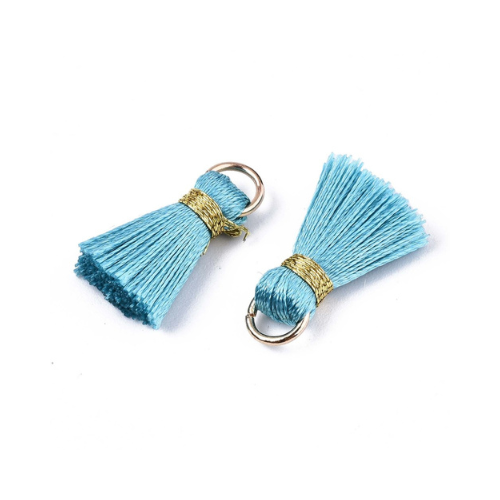Mini Tassels, With Gold Jump Ring, Sky Blue, 17-21mm - BEADED CREATIONS
