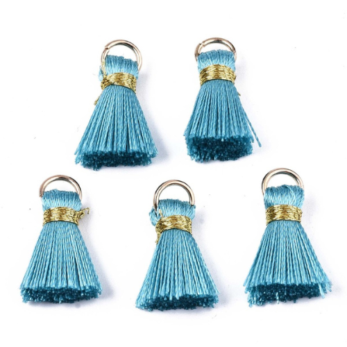 Mini Tassels, With Gold Jump Ring, Sky Blue, 17-21mm - BEADED CREATIONS