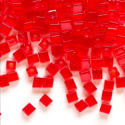 Miyuki, Square, Transparent, Red, (SB140), Glass, 3.5-3.7mm - BEADED CREATIONS