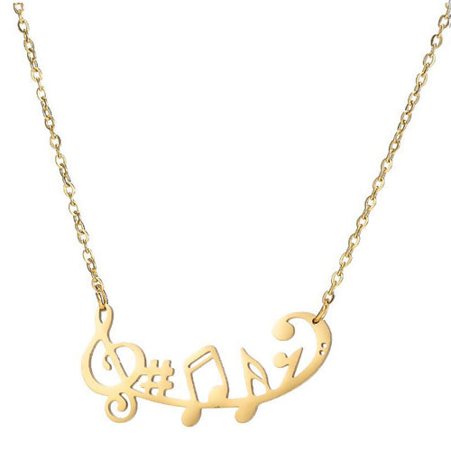 Music Notes Chain Necklace, Stainless Steel, Gold Plated, 45cm - BEADED CREATIONS