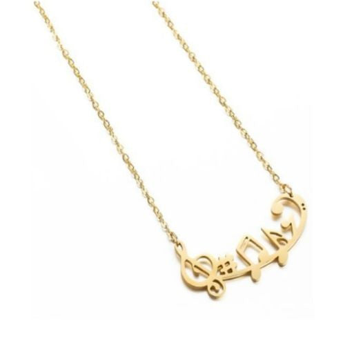 Music Notes Chain Necklace, Stainless Steel, Gold Plated, 45cm - BEADED CREATIONS