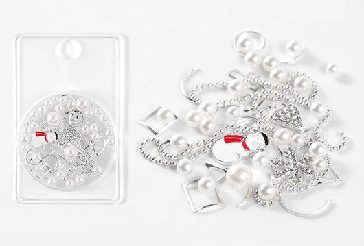 Nail Art Charms, 3D, Mixed, Silver Alloy, Rhinestones, White Pearls, Christmas Theme - BEADED CREATIONS