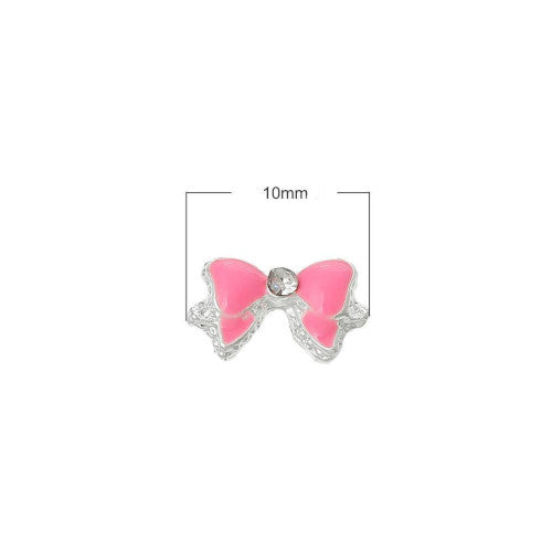 Nail Art Charms, 3D, Rhinestone Embellished, Bow, Pink, 10mm - BEADED CREATIONS