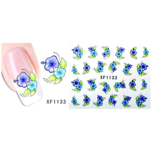 Nail Art Decals, Water Transfer Sliders, Flowers, Blue. XF1133 - BEADED CREATIONS