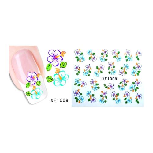 Nail Art Decals, Water Transfer Sliders, Flowers, Blue, Purple. XF1009 - BEADED CREATIONS