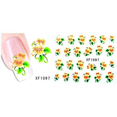 Nail Art Decals, Water Transfer Sliders, Flowers, Orange. XF1097 - BEADED CREATIONS