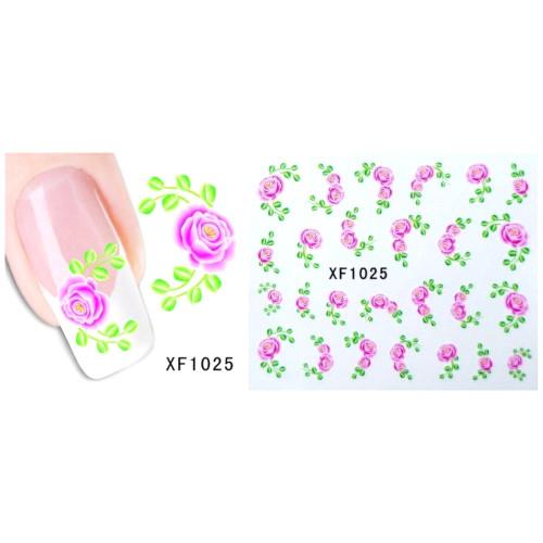 Nail Art Decals, Water Transfer Sliders, Flowers, Pink. XF1025 - BEADED CREATIONS