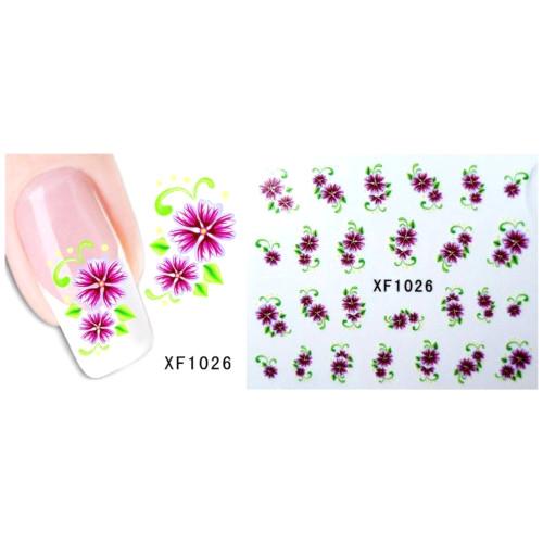 Nail Art Decals, Water Transfer Sliders, Flowers, Purple. XF1026 - BEADED CREATIONS